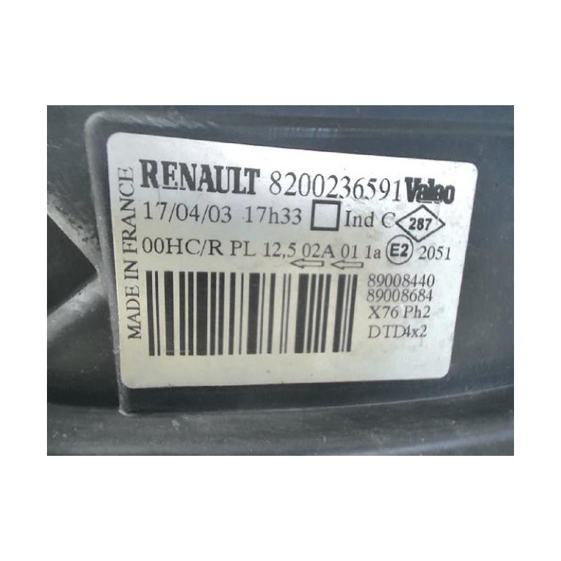 Optique avant principal droit (feux)(phare) RENAULT KANGOO 1 PHASE 2 d’occasion