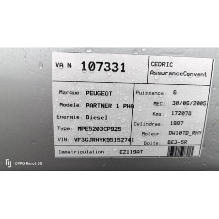 Commande de reglage hauteur de phare PEUGEOT PARTNER 1 PHASE 2 d’occasion
