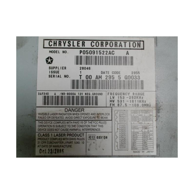 Autoradio d'origine CHRYSLER PT CRUISER PHASE 2 BREAK d’occasion