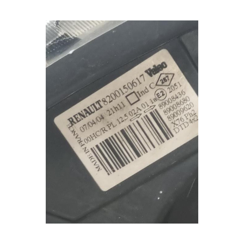 Optique avant principal droit (feux)(phare) RENAULT KANGOO 1 PHASE 2 d’occasion